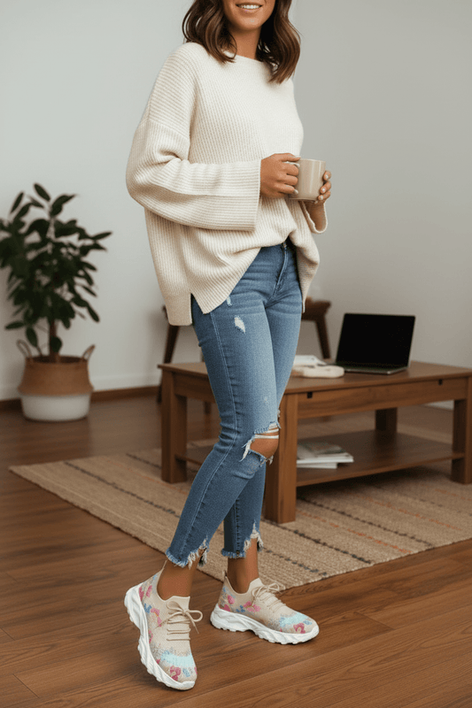 Women Womens Sneakers Women’s Floral Canvas Comfort Sneakers – Lightweight Casual Walking Everyday Shoes casual outfit boutique fashion - BespokeX Wear