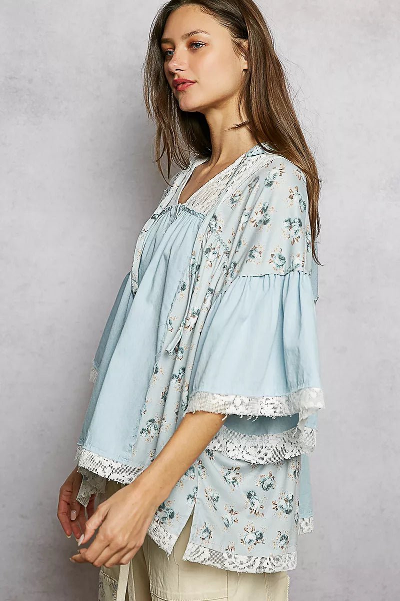 Women Women's Tops Double Gauze Floral Patch Blouse casual outfit boutique fashion - BespokeX Wear