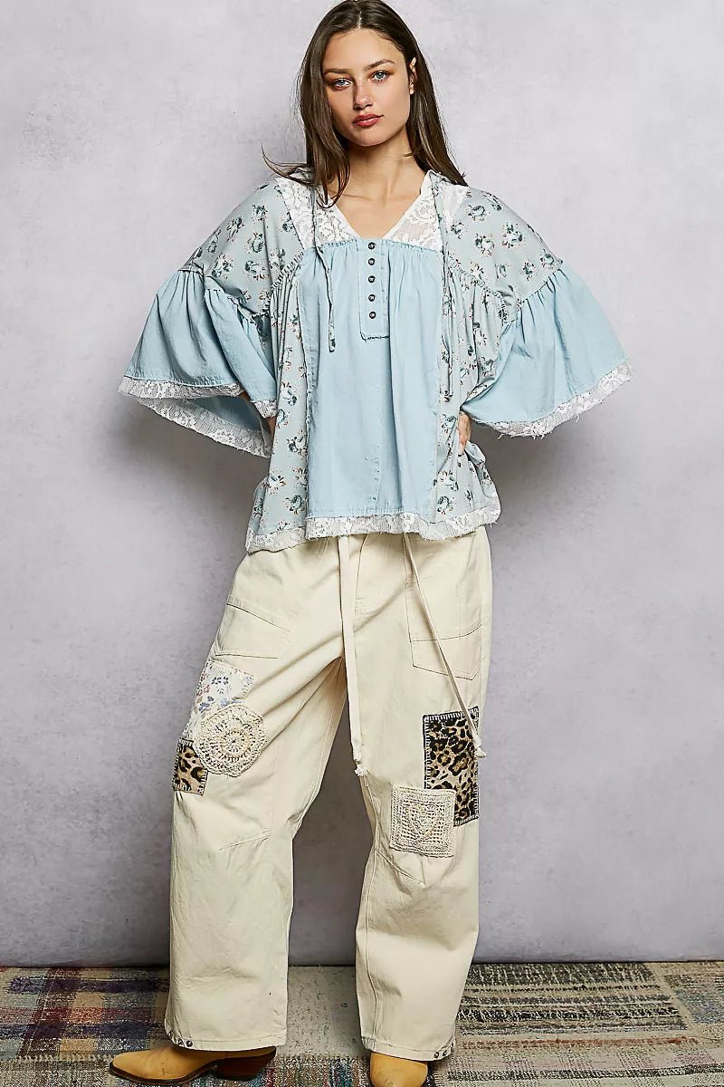 Women Women's Tops Double Gauze Floral Patch Blouse casual outfit boutique fashion - BespokeX Wear