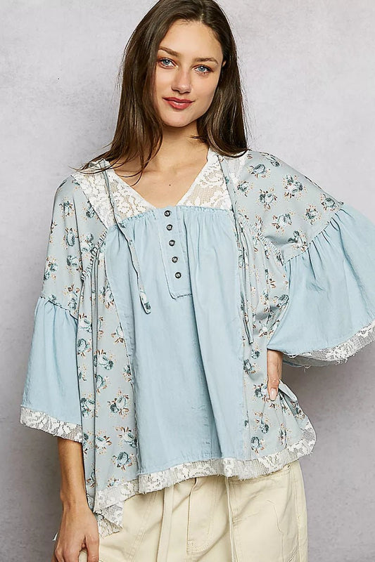 Women Women's Tops Double Gauze Floral Patch Blouse casual outfit boutique fashion - BespokeX Wear