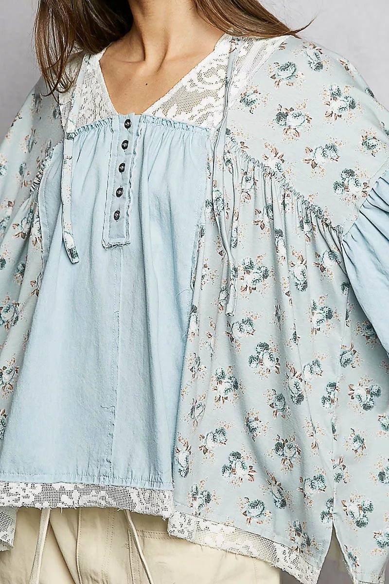 Women Women's Tops Double Gauze Floral Patch Blouse casual outfit boutique fashion - BespokeX Wear