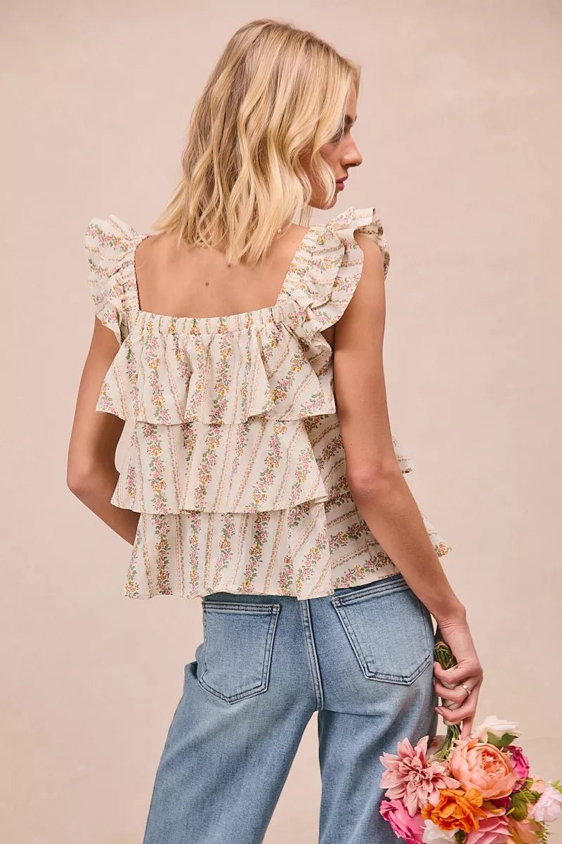 Women Women's Tops Floral Bow Tie Ruffled Top casual outfit boutique fashion - BespokeX Wear