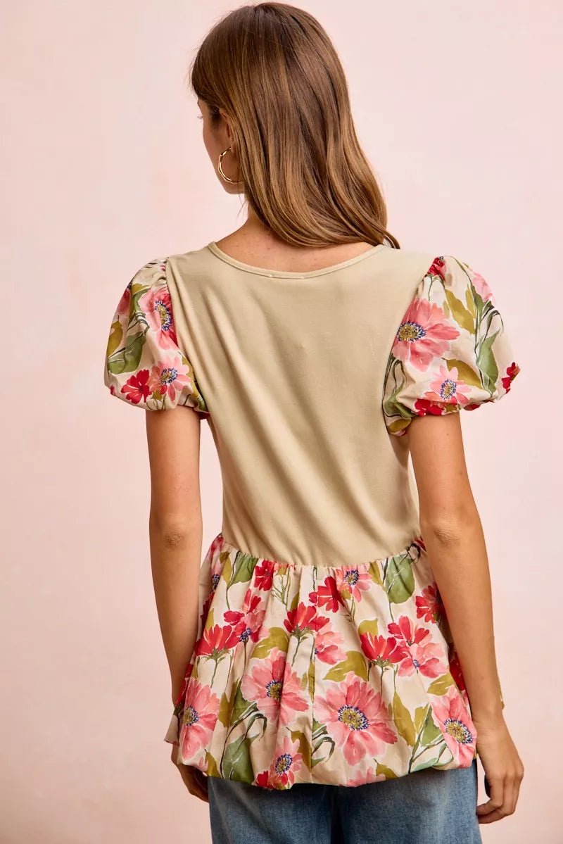 Women Women's Tops Floral Bubble Sleeve Peplum Top casual outfit boutique fashion - BespokeX Wear