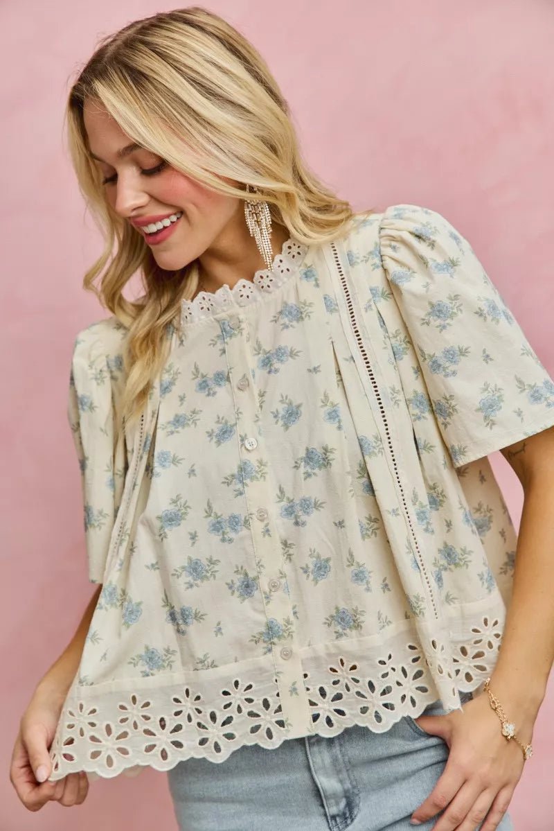 Women Women's Tops Floral Lace Flutter Sleeve Blouse casual outfit boutique fashion - BespokeX Wear