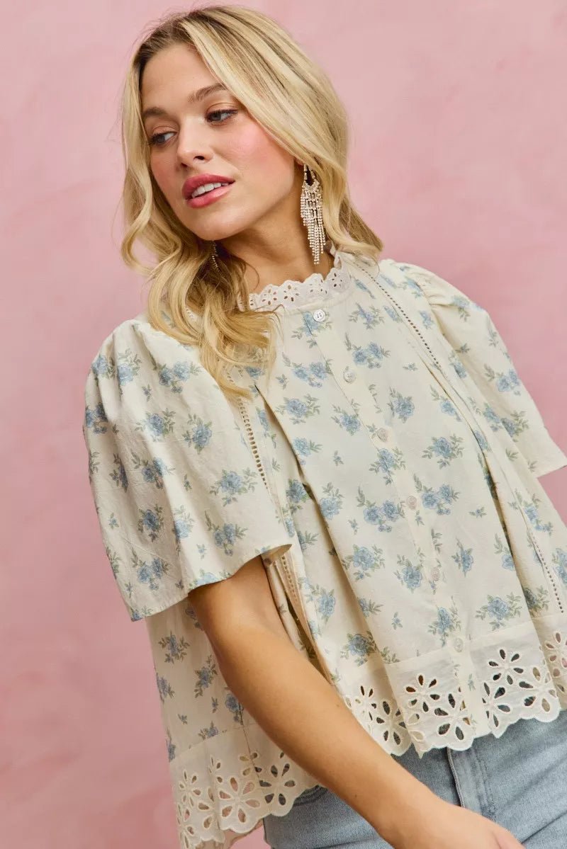 Women Women's Tops Floral Lace Flutter Sleeve Blouse casual outfit boutique fashion - BespokeX Wear