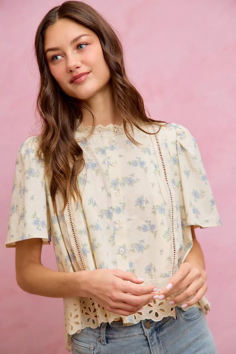 Women Women's Tops Floral Lace Flutter Sleeve Blouse casual outfit boutique fashion - BespokeX Wear