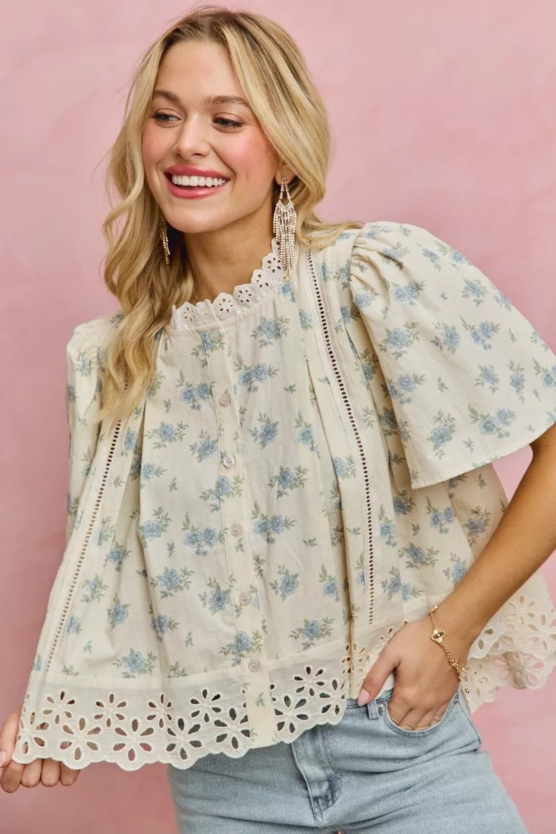 Women Women's Tops Floral Lace Flutter Sleeve Blouse casual outfit boutique fashion - BespokeX Wear
