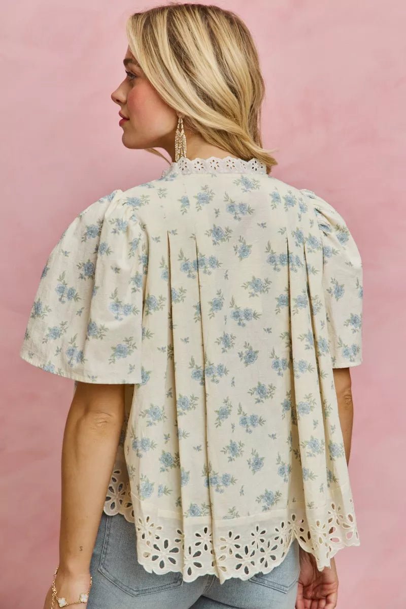 Women Women's Tops Floral Lace Flutter Sleeve Blouse casual outfit boutique fashion - BespokeX Wear