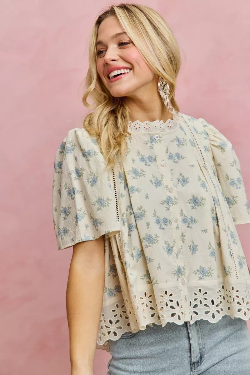 Women Women's Tops Floral Lace Flutter Sleeve Blouse casual outfit boutique fashion - BespokeX Wear