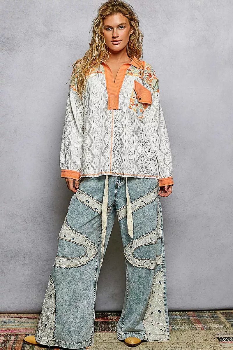 Women Women's Tops Floral Lace Long Sleeve Shirt casual outfit boutique fashion - BespokeX Wear