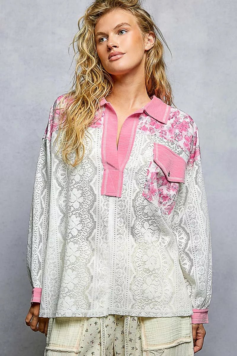 Women Women's Tops Floral Lace Pocket Shirt casual outfit boutique fashion - BespokeX Wear