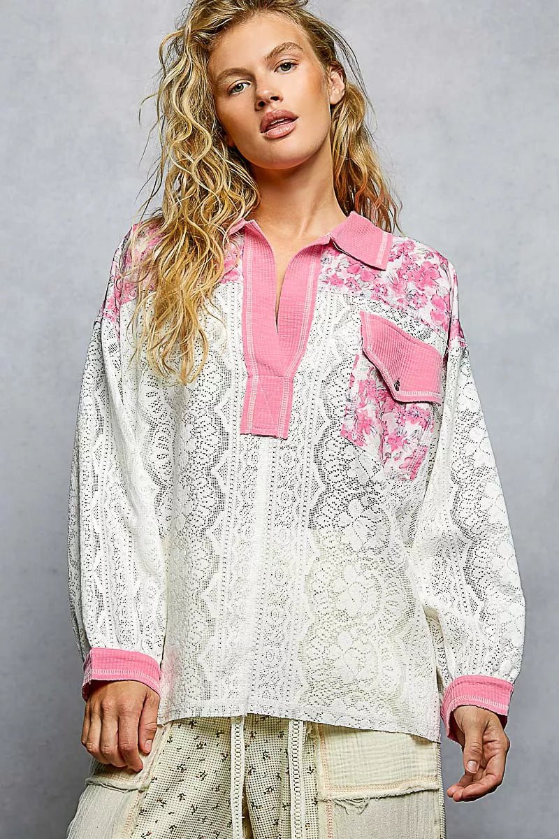 Women Women's Tops Floral Lace Pocket Shirt casual outfit boutique fashion - BespokeX Wear