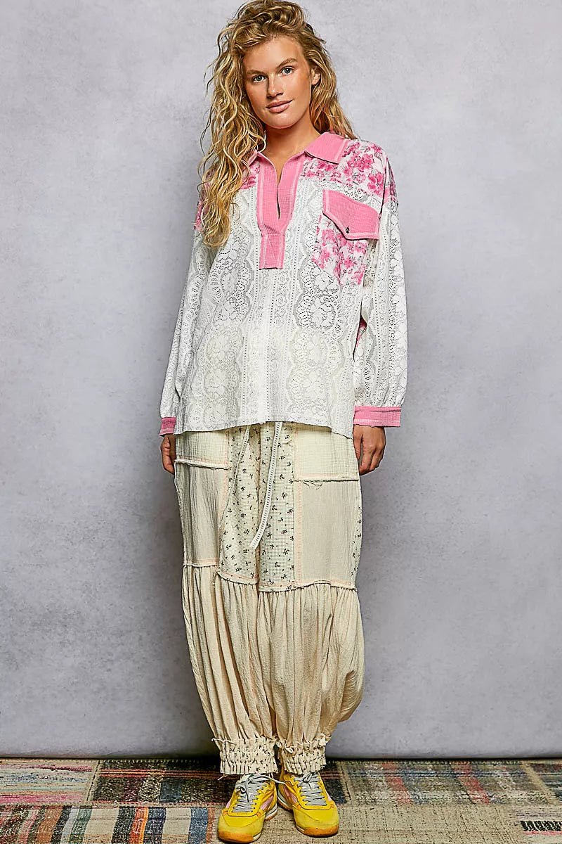 Women Women's Tops Floral Lace Pocket Shirt casual outfit boutique fashion - BespokeX Wear