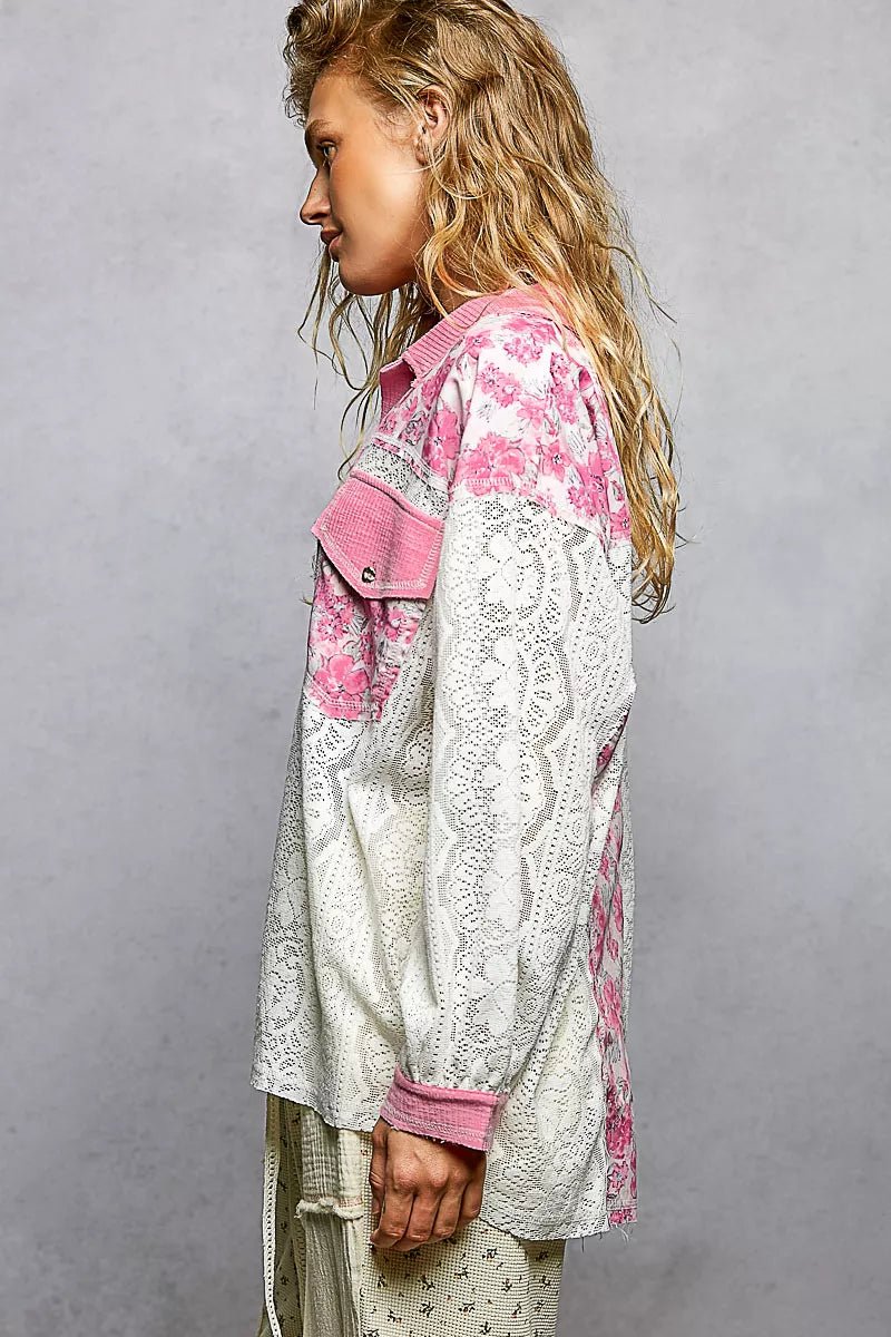 Women Women's Tops Floral Lace Pocket Shirt casual outfit boutique fashion - BespokeX Wear
