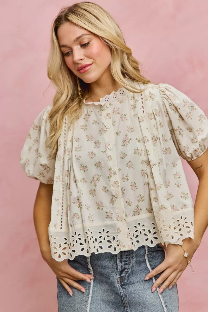 Women Women's Tops Floral Lace Trim Blouse casual outfit boutique fashion - BespokeX Wear