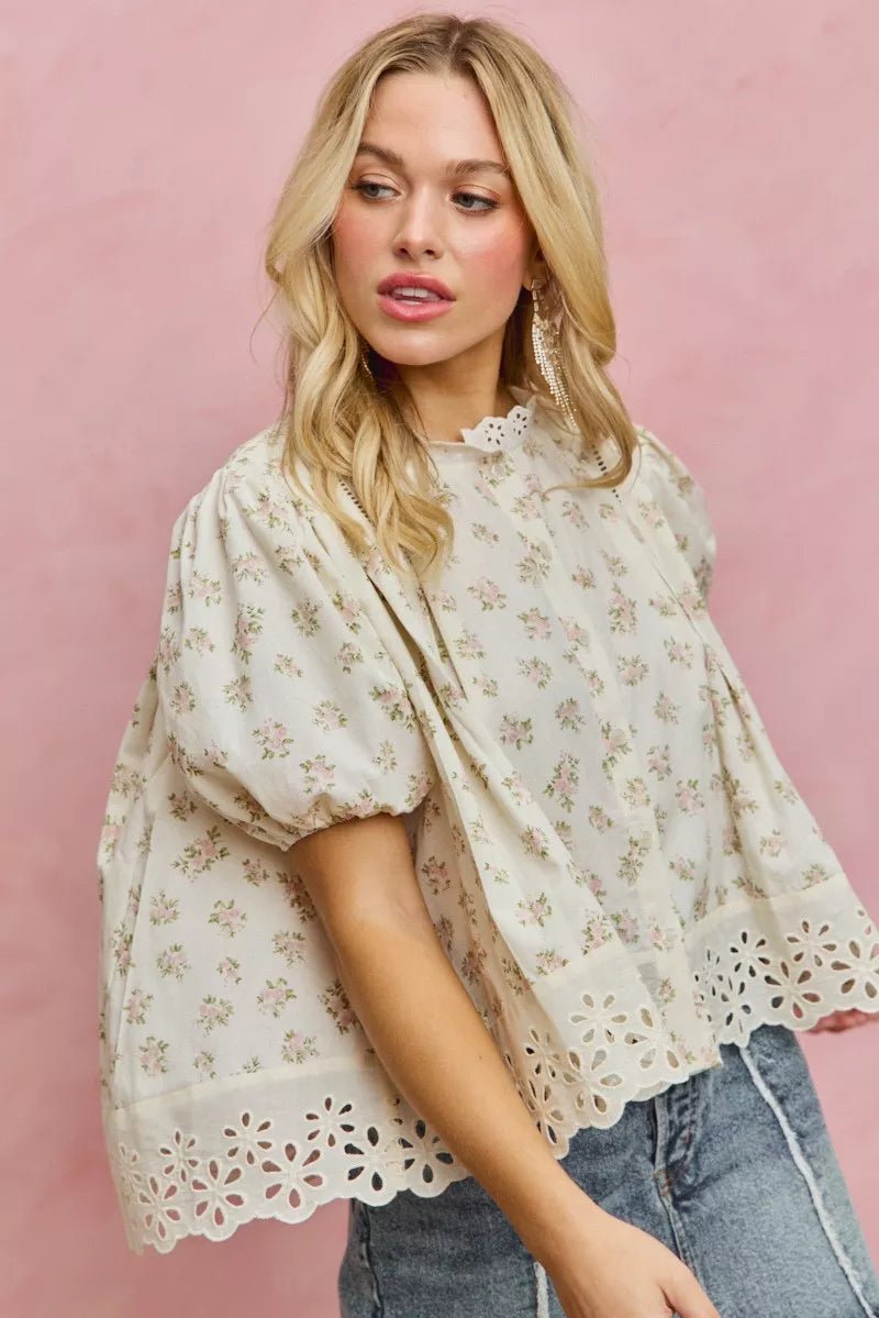 Women Women's Tops Floral Lace Trim Blouse casual outfit boutique fashion - BespokeX Wear