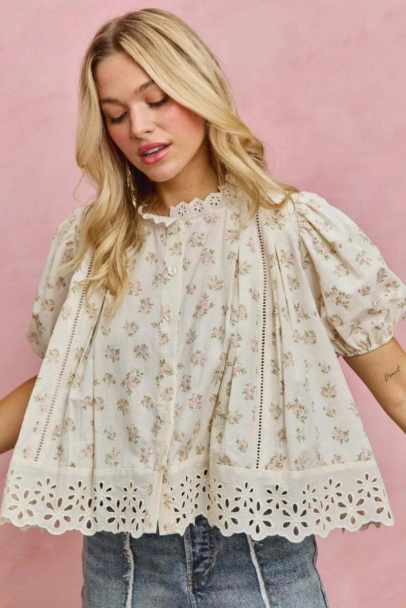 Women Women's Tops Floral Lace Trim Blouse casual outfit boutique fashion - BespokeX Wear