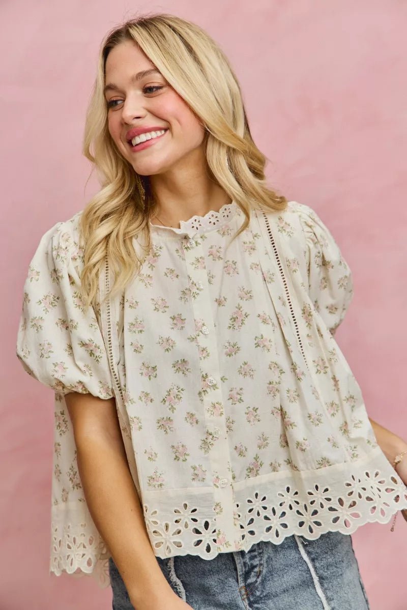 Women Women's Tops Floral Lace Trim Blouse casual outfit boutique fashion - BespokeX Wear