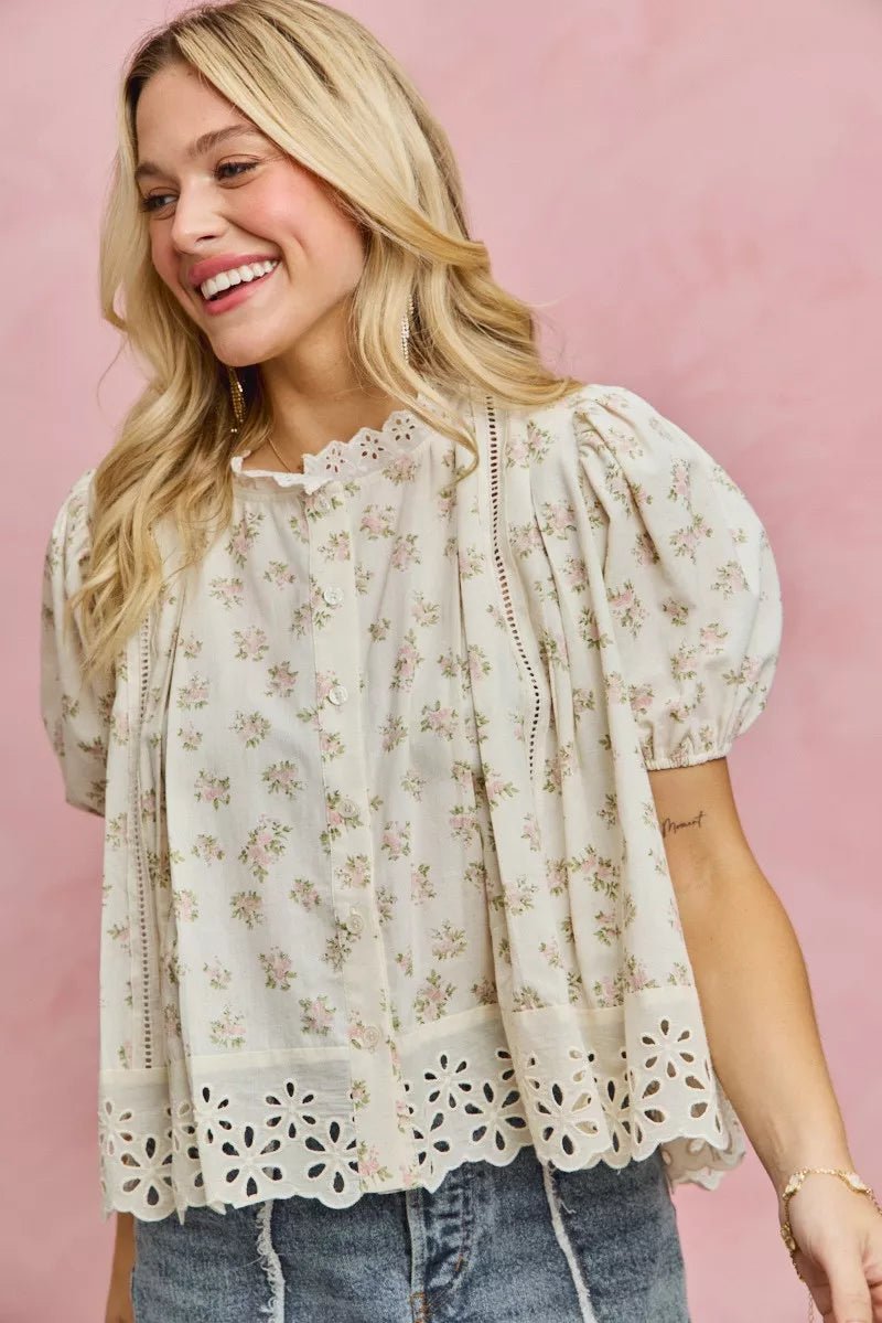 Women Women's Tops Floral Lace Trim Blouse casual outfit boutique fashion - BespokeX Wear