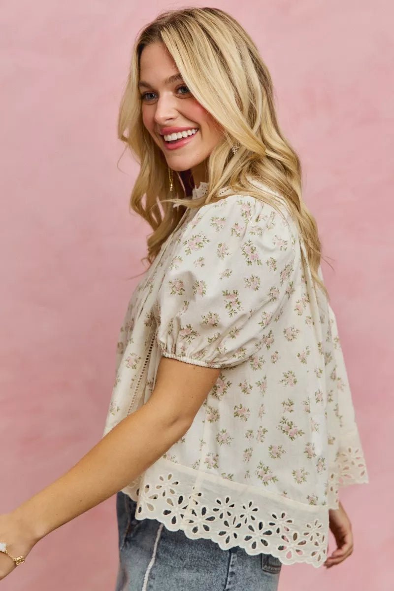 Women Women's Tops Floral Lace Trim Blouse casual outfit boutique fashion - BespokeX Wear