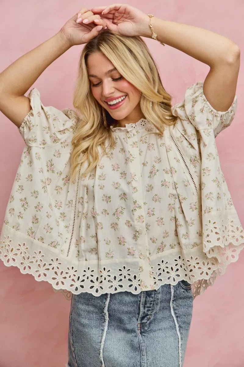 Women Women's Tops Floral Lace Trim Blouse casual outfit boutique fashion - BespokeX Wear