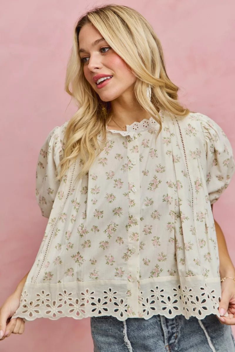 Women Women's Tops Floral Lace Trim Blouse casual outfit boutique fashion - BespokeX Wear