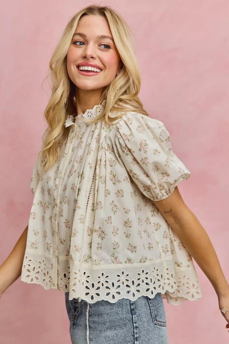 Women Women's Tops Floral Lace Trim Blouse casual outfit boutique fashion - BespokeX Wear