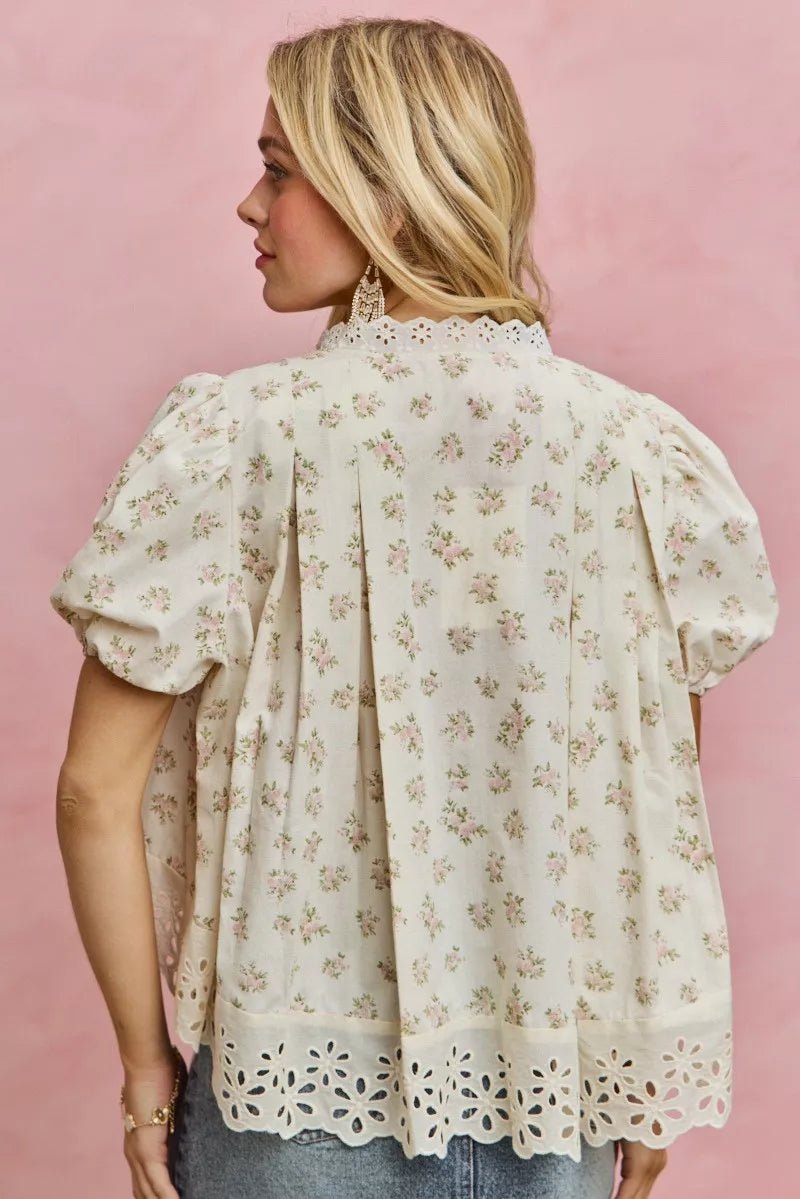 Women Women's Tops Floral Lace Trim Blouse casual outfit boutique fashion - BespokeX Wear
