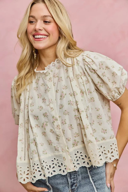 Women Women's Tops Floral Lace Trim Blouse casual outfit boutique fashion - BespokeX Wear