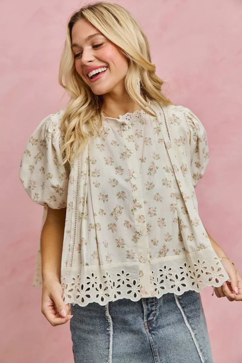 Women Women's Tops Floral Lace Trim Blouse casual outfit boutique fashion - BespokeX Wear