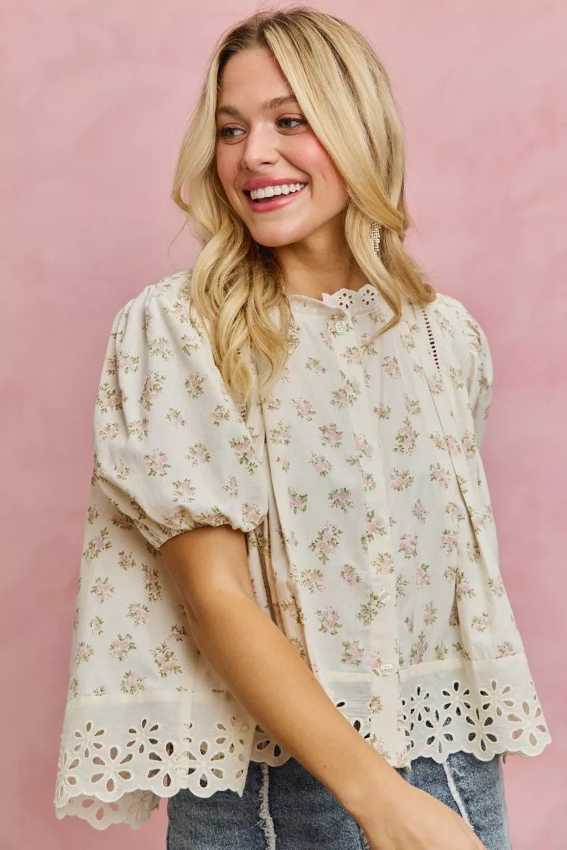 Women Women's Tops Floral Lace Trim Blouse casual outfit boutique fashion - BespokeX Wear