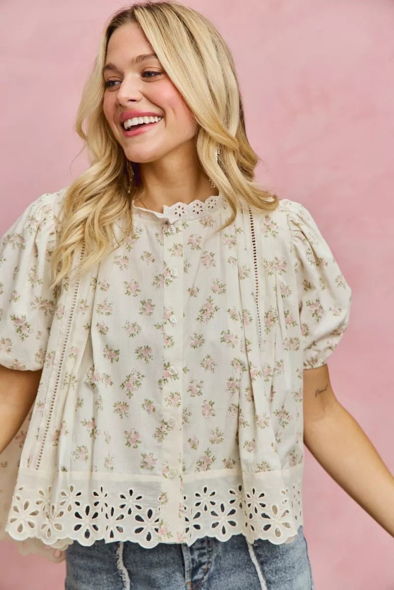 Women Women's Tops Floral Lace Trim Blouse casual outfit boutique fashion - BespokeX Wear