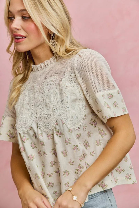 Women Women's Tops Floral Lace Trim Cotton Blouse casual outfit boutique fashion - BespokeX Wear