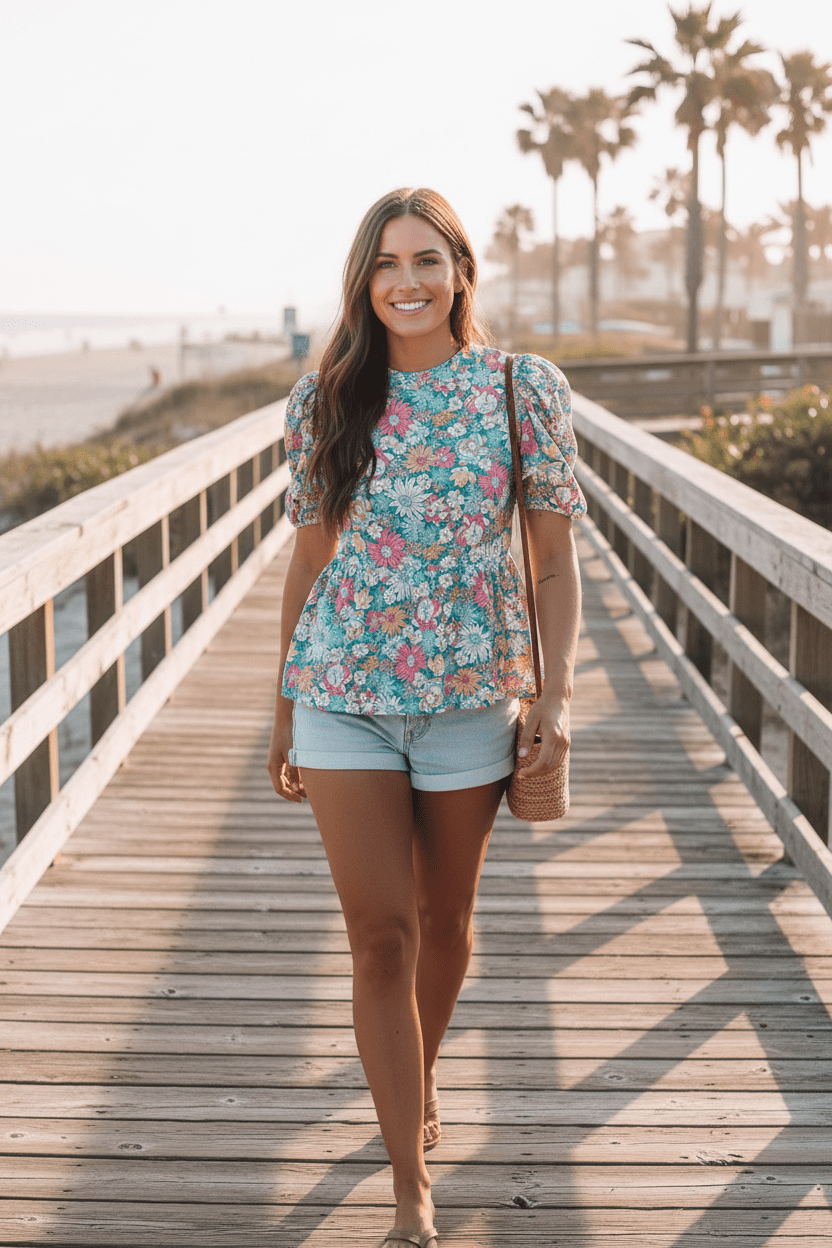 Women Women's Tops Floral Puff Sleeve Blouse casual outfit boutique fashion - BespokeX Wear
