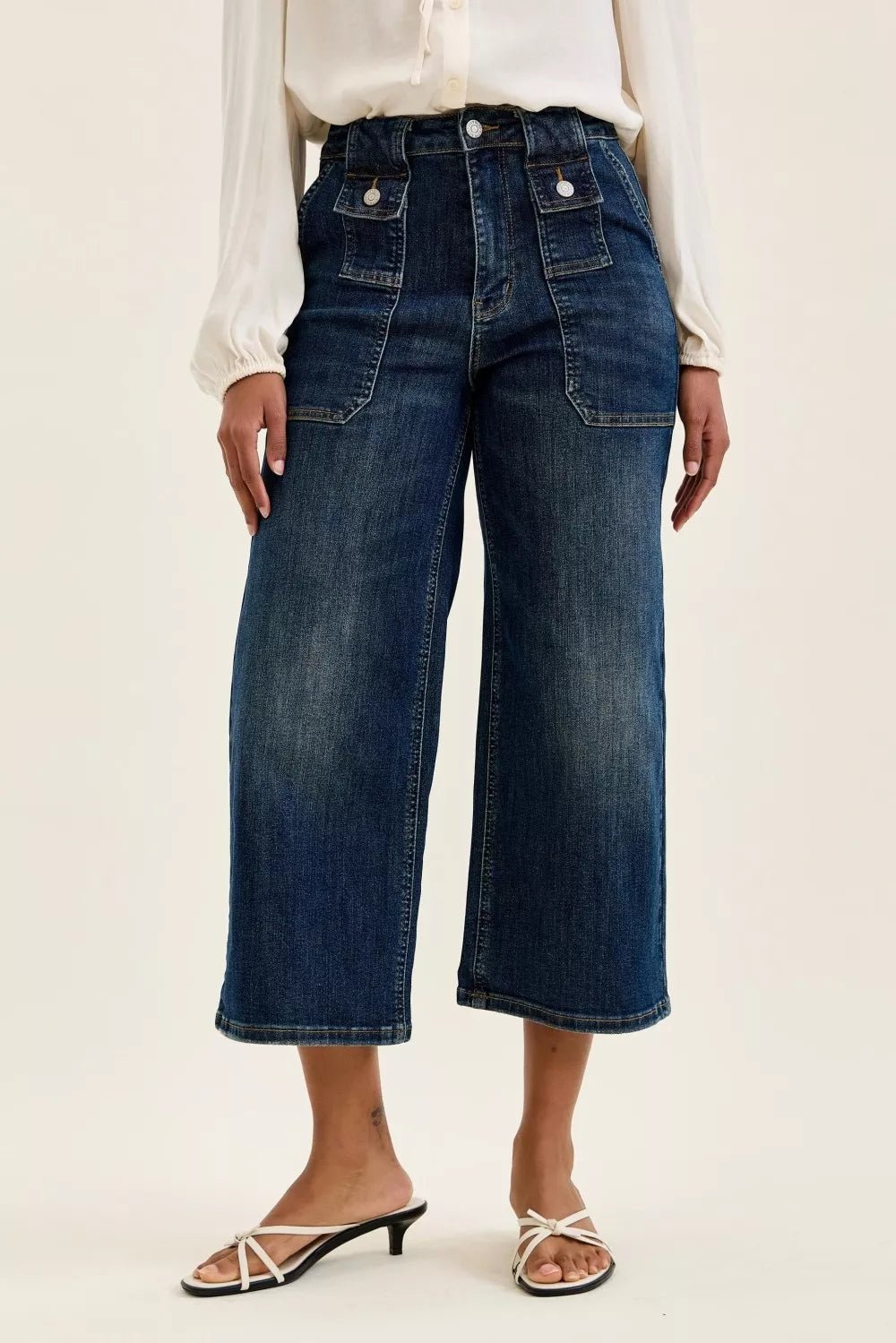 Women Women’s Wide Leg Jeans Judy Blue High Waist Wide Crop Utility Jeans – Patch Pocket Denim casual outfit boutique fashion - BespokeX Wear