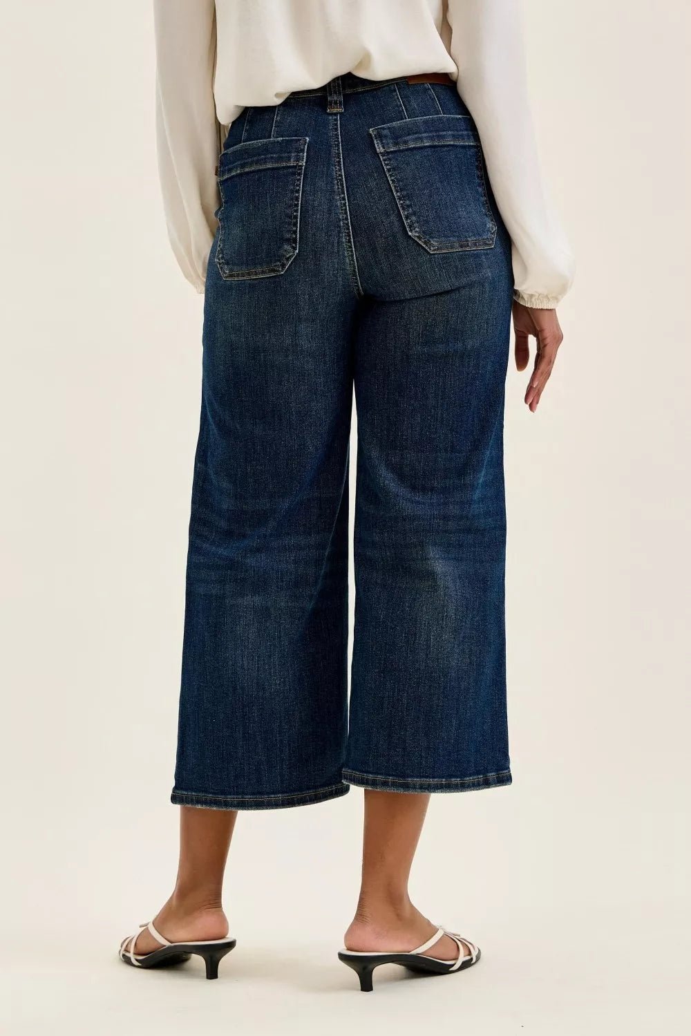 Women Women’s Wide Leg Jeans Judy Blue High Waist Wide Crop Utility Jeans – Patch Pocket Denim casual outfit boutique fashion - BespokeX Wear