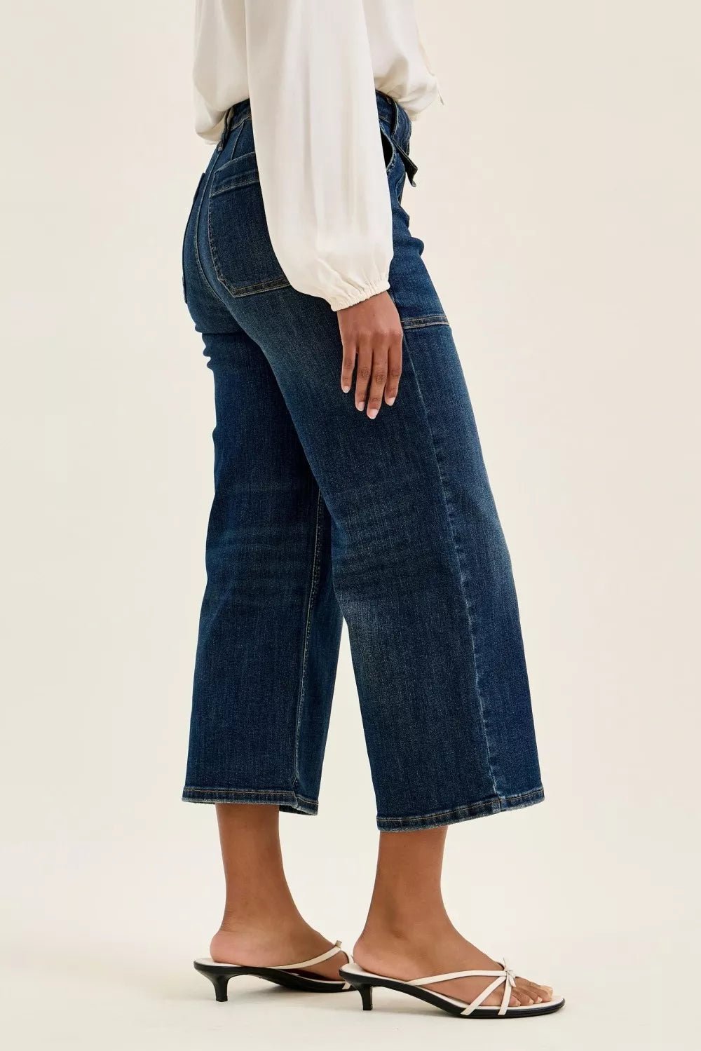 Women Women’s Wide Leg Jeans Judy Blue High Waist Wide Crop Utility Jeans – Patch Pocket Denim casual outfit boutique fashion - BespokeX Wear