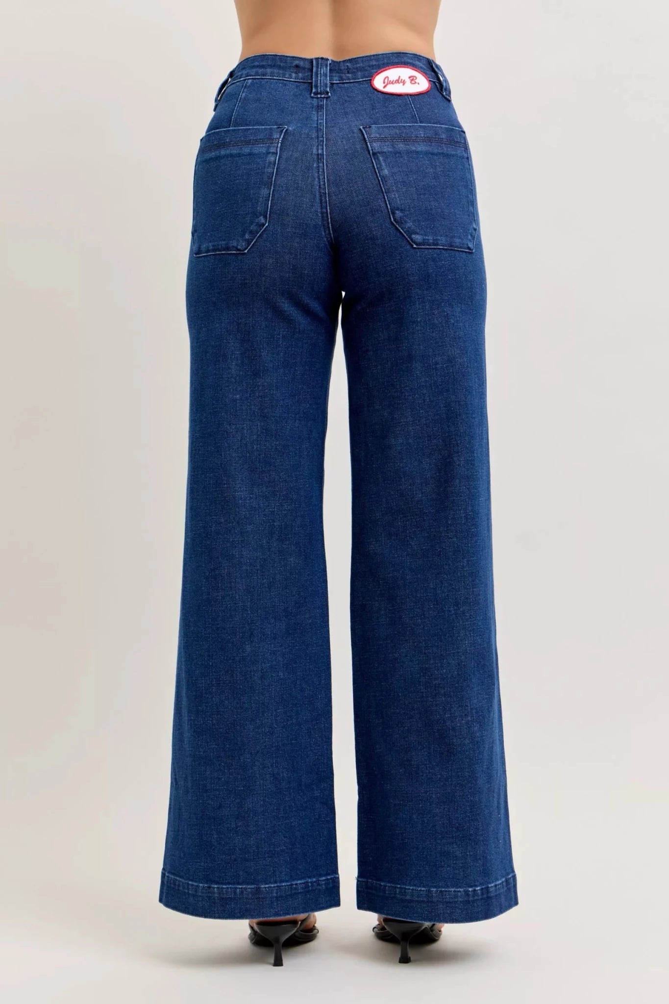 Women Women’s Wide Leg Jeans Judy Blue Retro High Waist Wide Leg Jeans – Twisted Seam Patch Pocket Denim casual outfit boutique fashion - BespokeX Wear