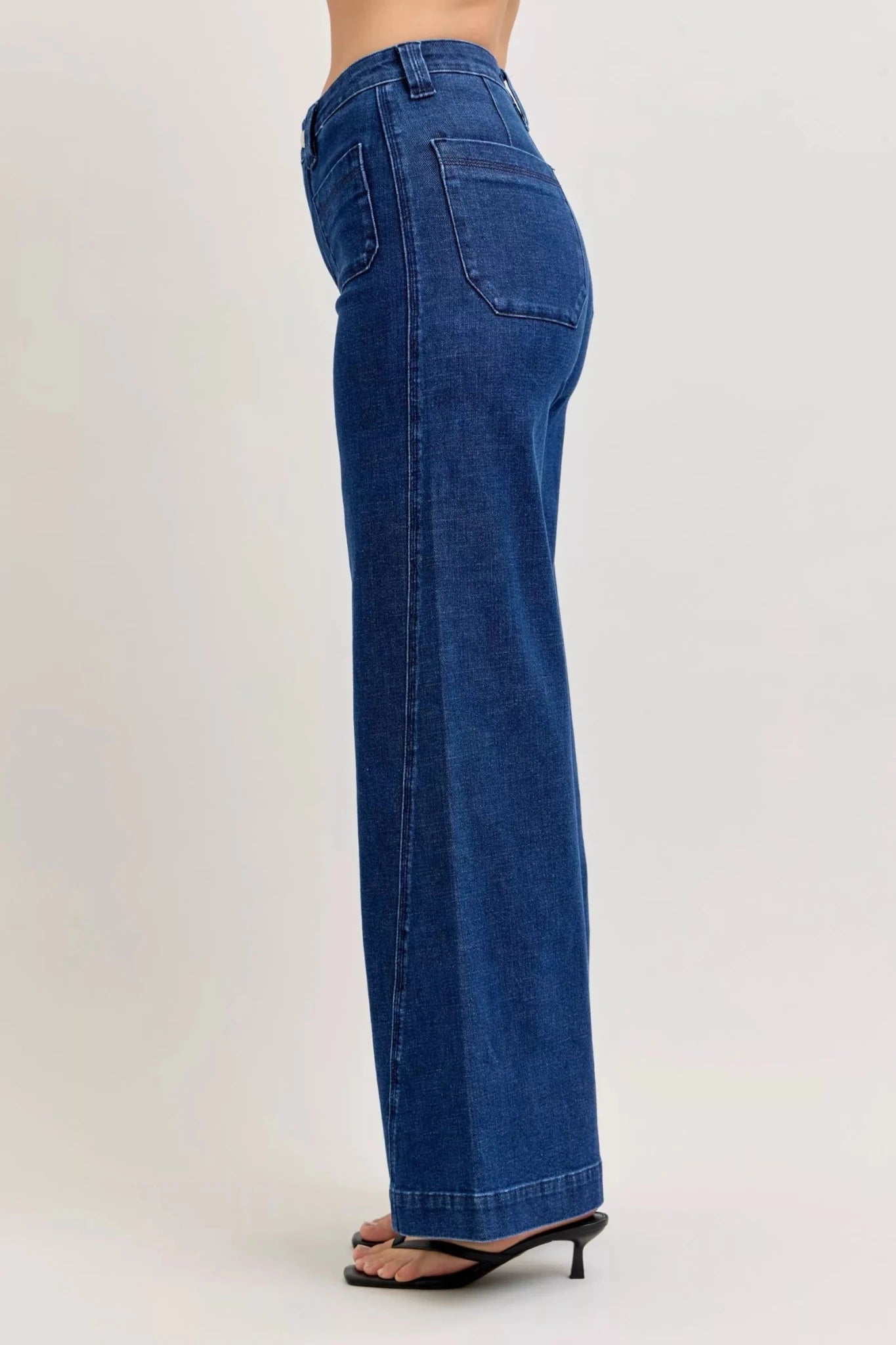 Women Women’s Wide Leg Jeans Judy Blue Retro High Waist Wide Leg Jeans – Twisted Seam Patch Pocket Denim casual outfit boutique fashion - BespokeX Wear