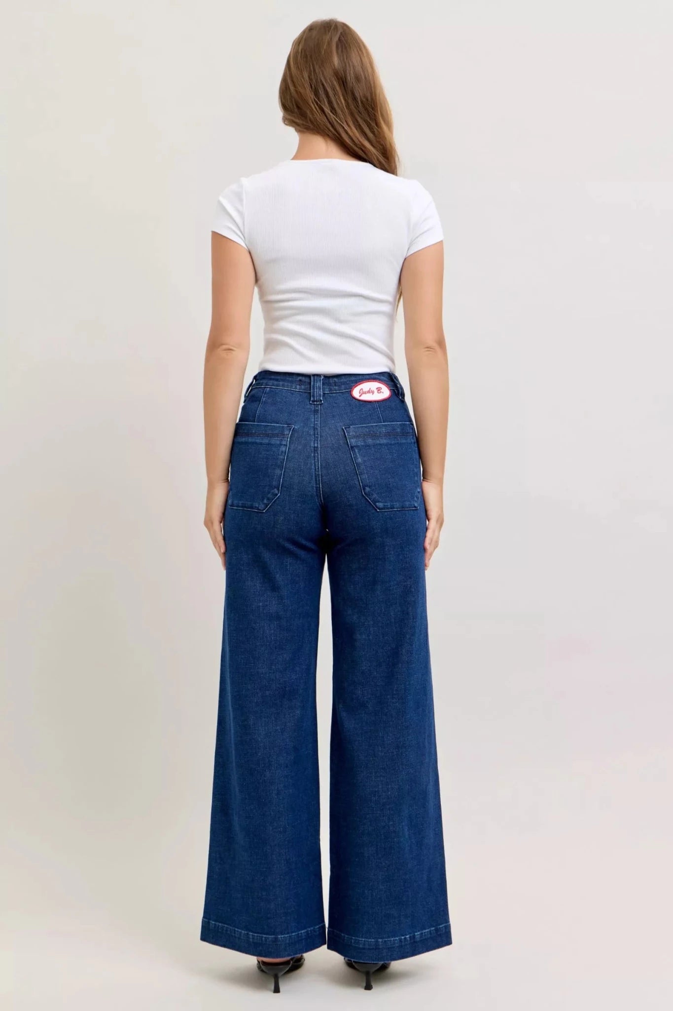 Women Women’s Wide Leg Jeans Judy Blue Retro High Waist Wide Leg Jeans – Twisted Seam Patch Pocket Denim casual outfit boutique fashion - BespokeX Wear