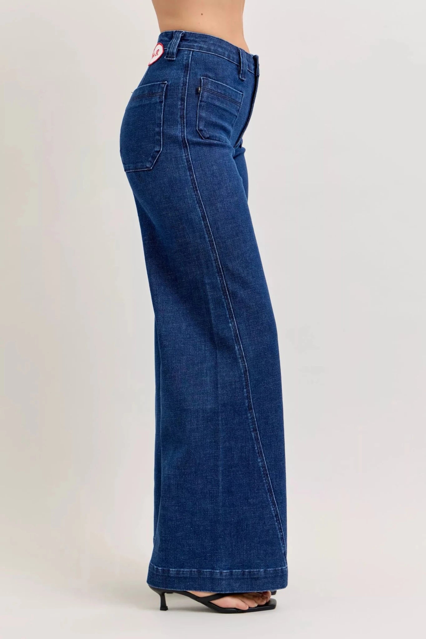 Women Women’s Wide Leg Jeans Judy Blue Retro High Waist Wide Leg Jeans – Twisted Seam Patch Pocket Denim casual outfit boutique fashion - BespokeX Wear
